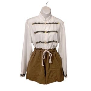 THY Linen Blend Mustard Dark Tan Gold Drawstring Shorts Sz S